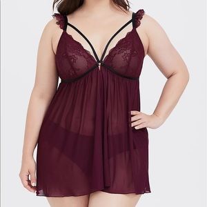 Torrid Burgundy Strappy Lace Babydoll Lingerie Size 1 1X